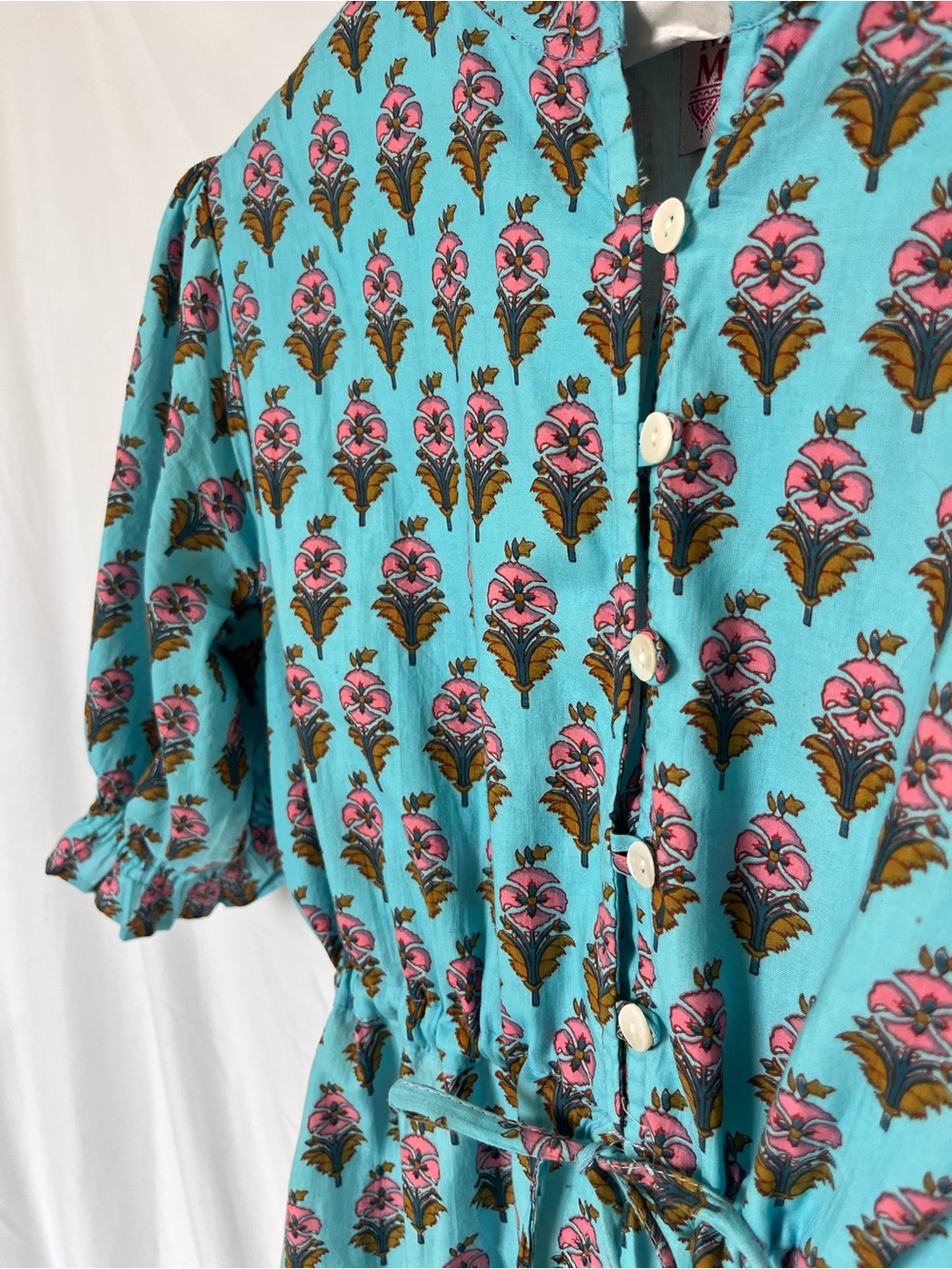 Indian Block Print Puff Sleeve Dress - Picture 2 of 9